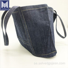 Indigo selvedge denim tyg patchawork kvinnor handväska